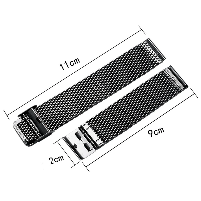 

20mm 22mm Solid Milanese Mesh Stainless Steel Strap with Hook Buckle Classic Black Watch Unisex Watch Band Straps 2.0cm 2.2cm