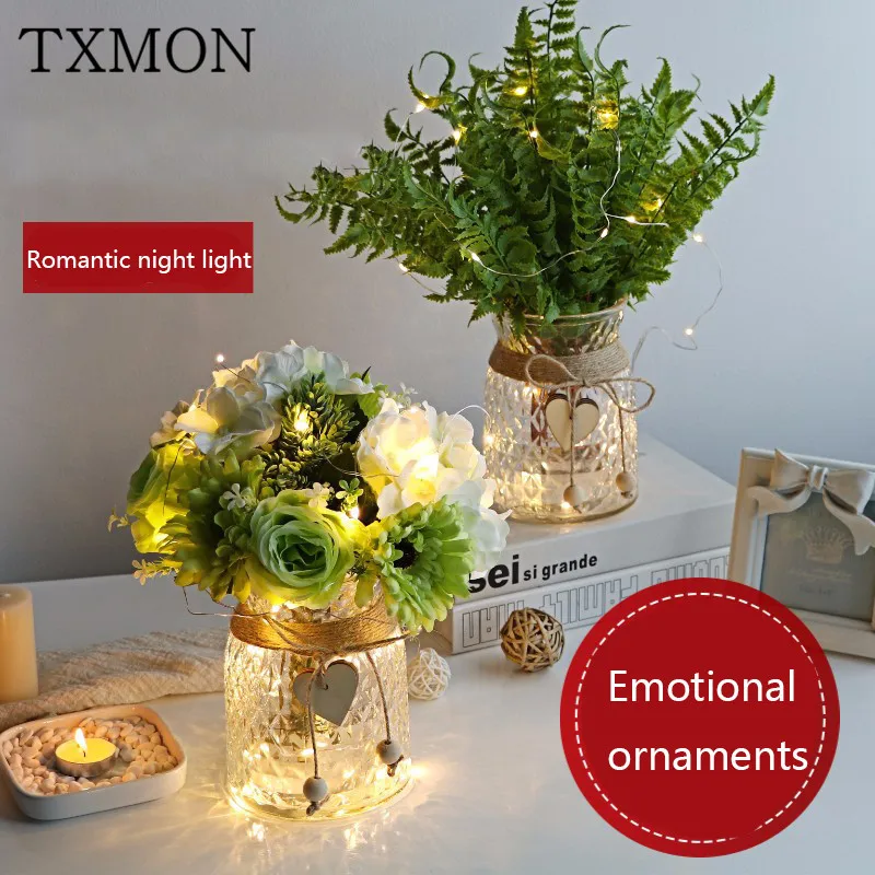 Ночные светильники Скандинавское Моделирование цветок Роза Гортензия сушеные