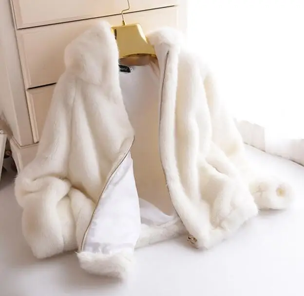 Winter New Faux Mink Long Sleeve Women Fur Coat Hooded Zipper Classic Generous Golden Ratio Warm Practical Jacket | Женская одежда