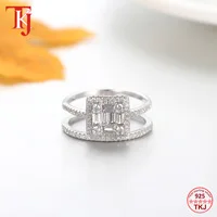 TKJ Настоящее серебро 925 проба ослепительный фианит циркония палец кольца для женщин Свадебные обручальные кольца ювелирные изделия