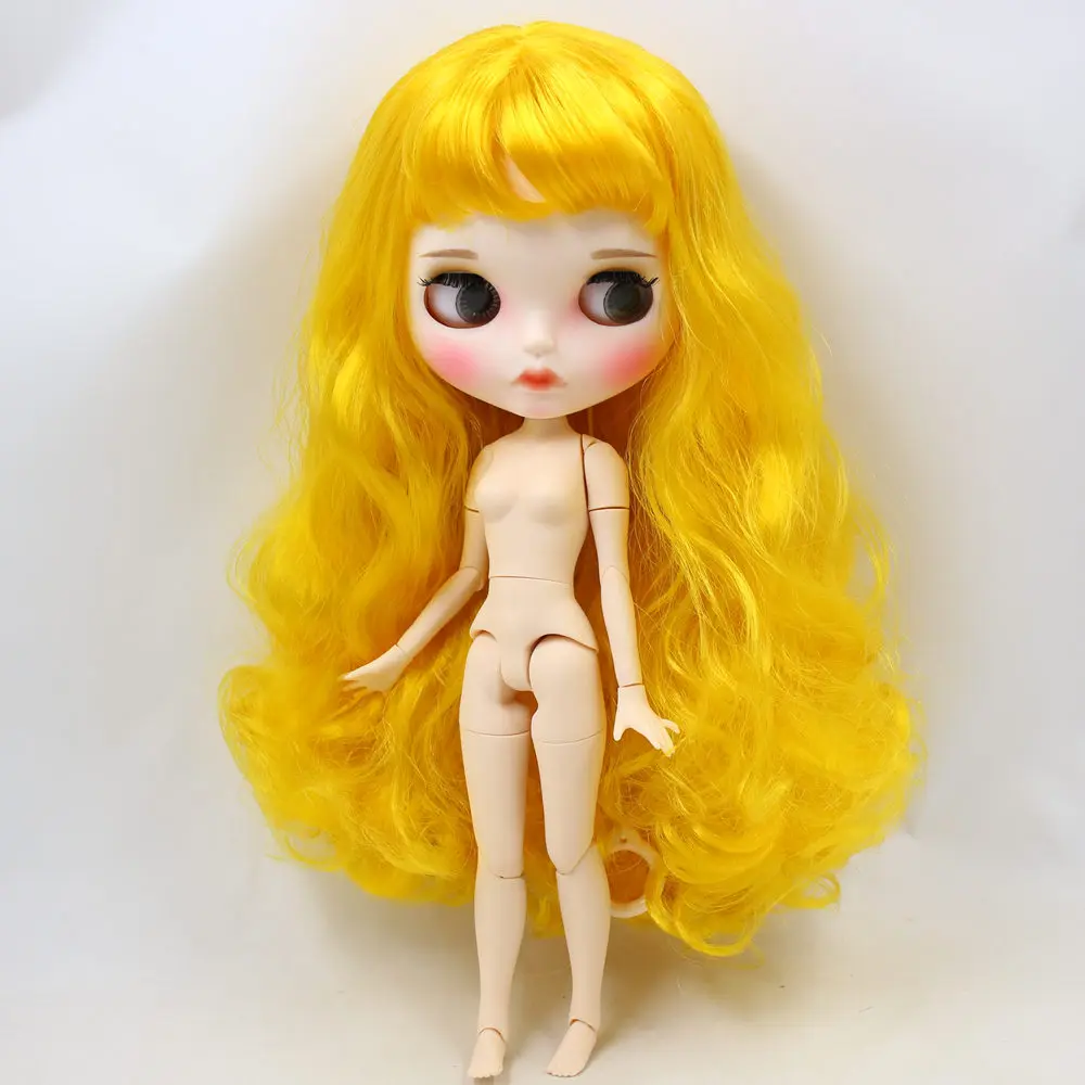 Ледяной обнаженный Blyth кукла No. BL3038 желтые волосы резные губы матовые индивидуальные лица соединение тела 1/6 bjd