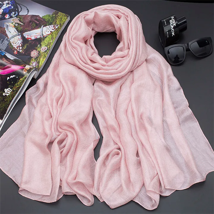 11 light pink ZFQHJJ, женский шелковый шарф, длинный, мягкий, гладкий, голландский, льняной, шелковый шарф, пашминовый палантин, головной убор, хиджаб, для путешествий, пляж, саронг, парео - Цвет: 11 light pink