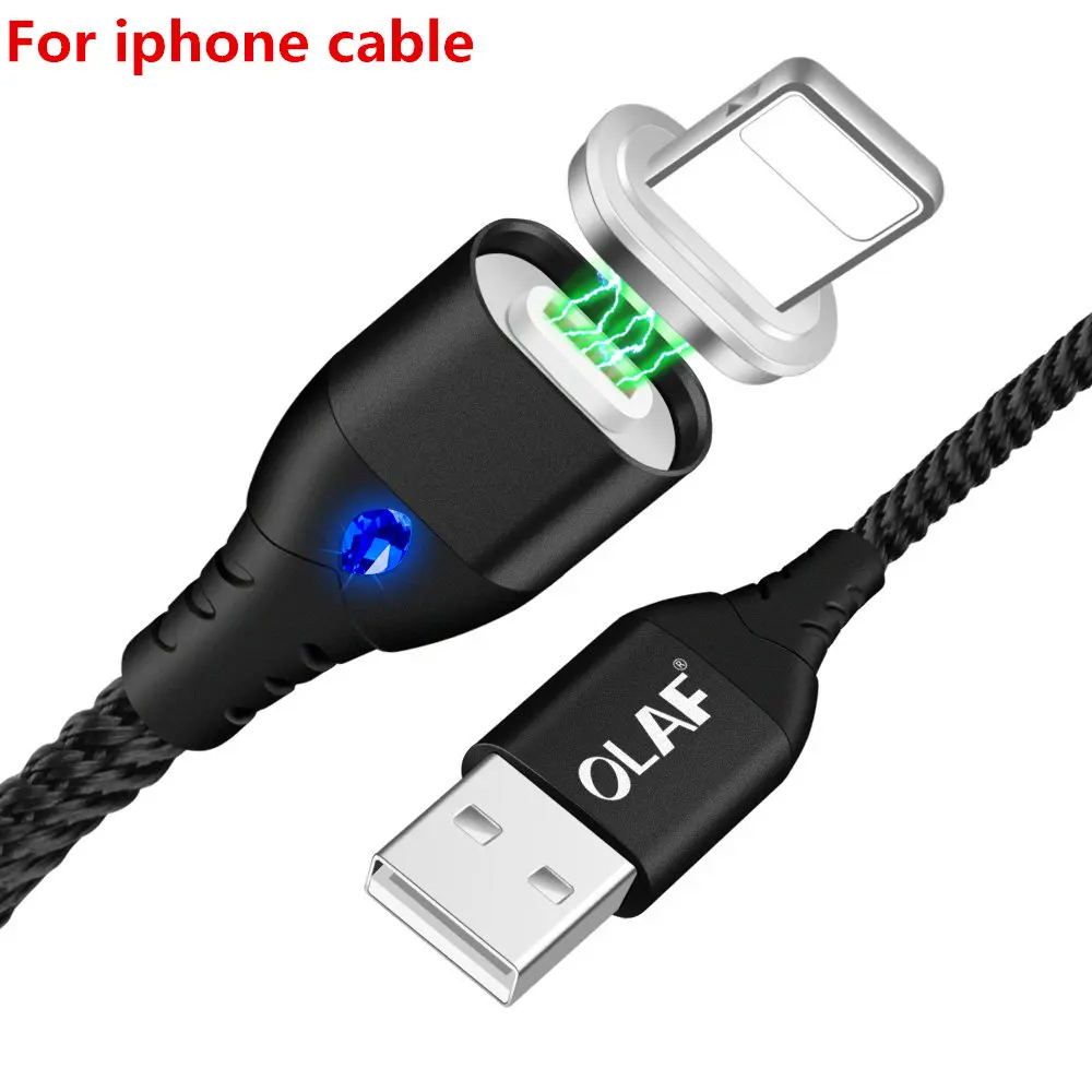 black For IOS Магнитный usb-кабель OLAF для iPhone XS type C, магнитное зарядное устройство, зарядная зарядка, кабель Micro USB для мобильных телефонов Android - Цвет: black For IOS