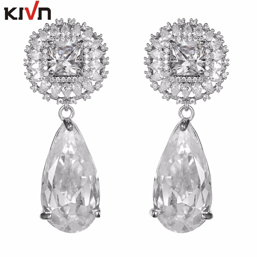 KIVN Fashion Jewelry Dangle CZ Cubic Zirconia Bridal Wedding Earrings for Womens Girls Christmas Mother Promotion Birthday Gifts