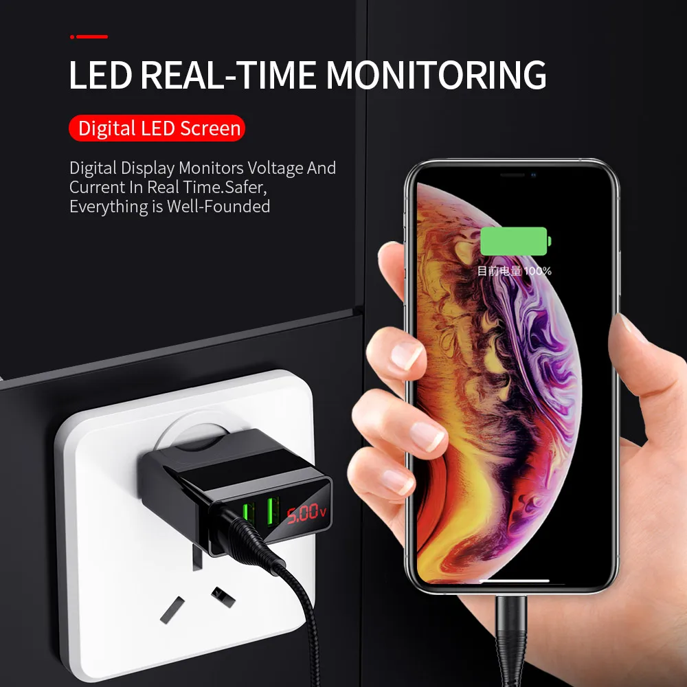 Universal 3A LED Display EU 3 Port USB Charger Mobile Phone Fast Charging Wall For iPhone Samsung Xiaomi | Мобильные телефоны и