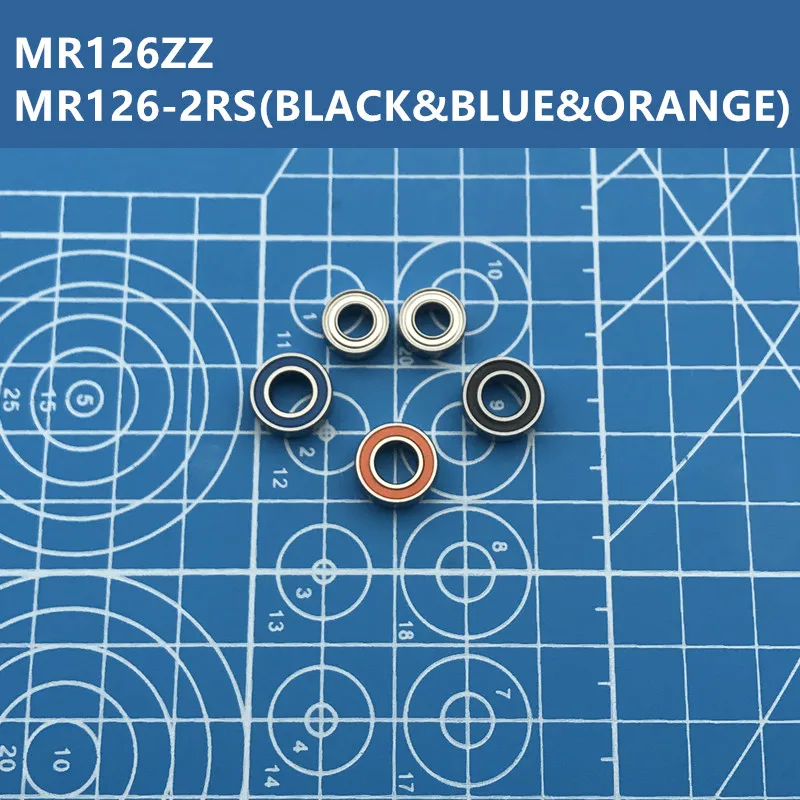 

Free Shipping High quality 10pcs MR126ZZ MR126RS (BLACK&BLUE&ORANGE) miniature deep groove ball bearing MR126-2RS 6*12*4mm