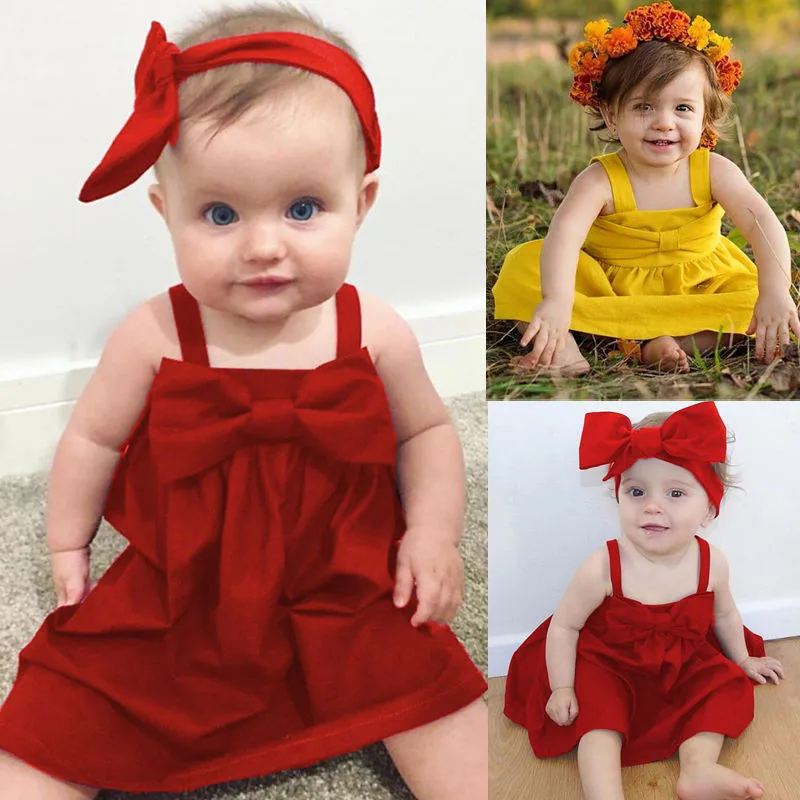

PUDCOCO Newest Baby Girls Toddler Kid Summer Sundress Bowknot Short Mini Vest Dress Pop Kids Girl Outfit 0-3T