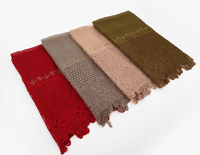 Новый дизайн большой размер хлопковый мягкий кружевной шарф хиджаб цветочный с