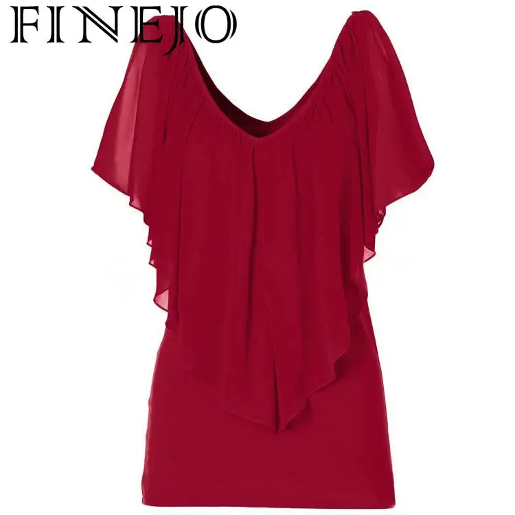 Женская шифоновая блузка FINEJO Feminina Повседневная Блузка с коротким рукавом
