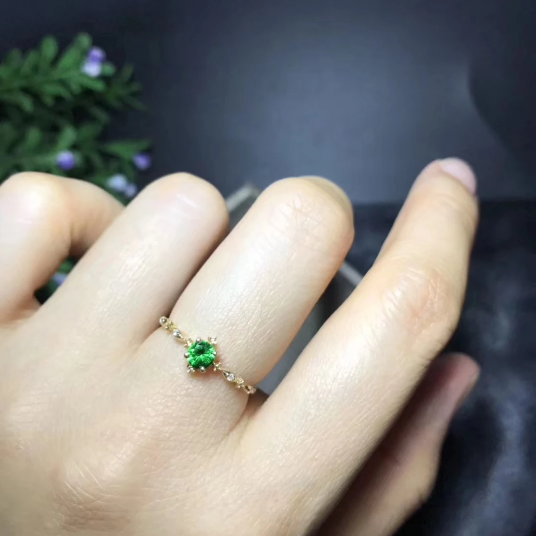 Классический Зеленый Камень цаворит кольцо для женщин с золотом
