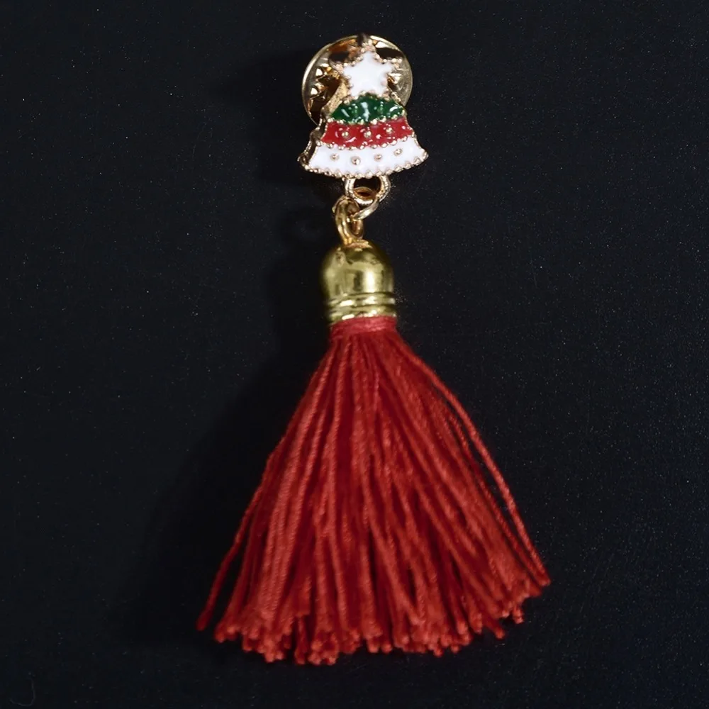 New Year Xmas Gift Christmas Hat Red Color Long Tassel Brooch Pin For Women Kid Holiday Party Jewelry Accessories | Украшения и