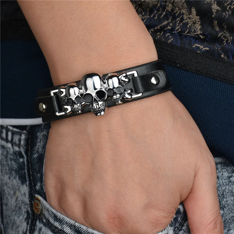 Браслет мужской кожаный в стиле панк рок с черепом и пряжкой|bracelets for|buckle braceletbracelet
