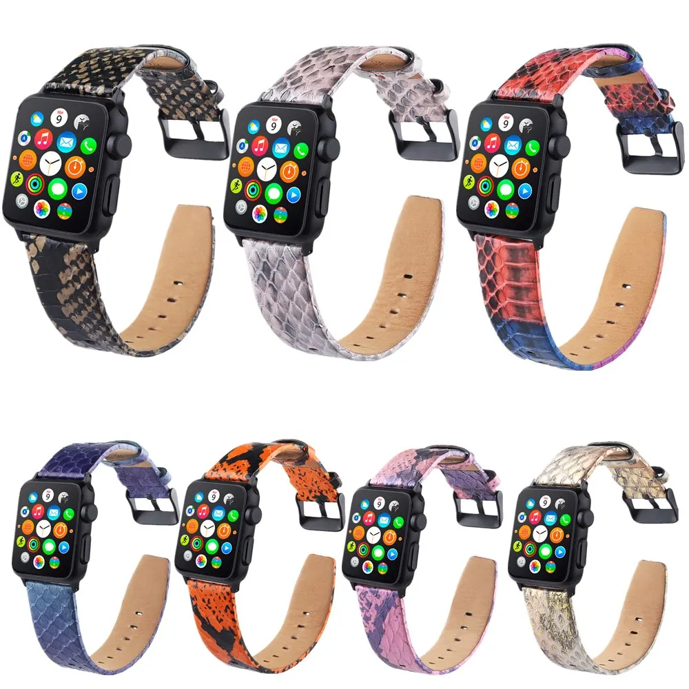 

Genuine Leather Band Snake Skin Pattern Strap for Apple Watch SE Series 6 5 4 3 Replacement Bracelet for iWatch 40/44MM 38/42MM