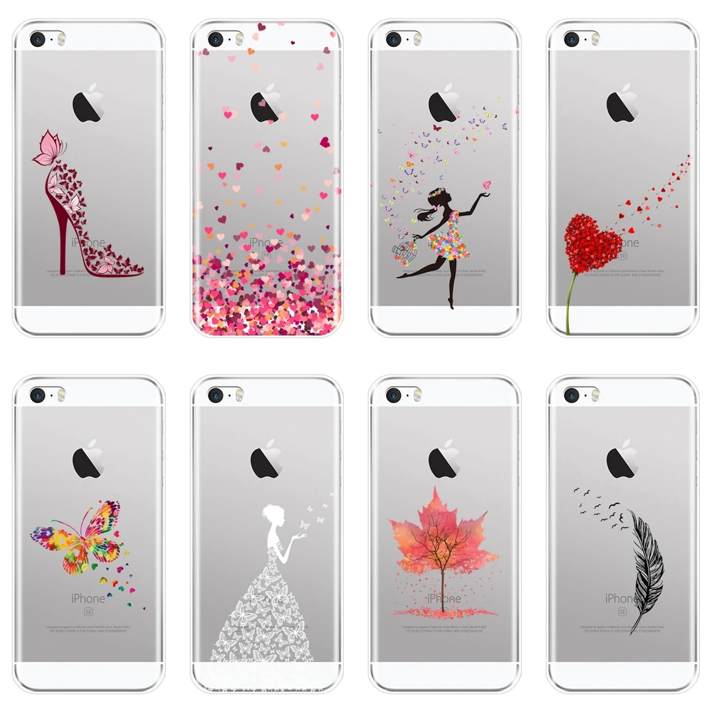 Чехол для Телефона iPhone 5 S 5C задняя крышка из мягкого силикона с черным сердцем