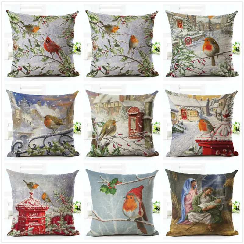 New Year Christmas Decor For Home Adornos De Navidad Decoration Accessories Natal Snow Bird Cushion Cover | Дом и сад
