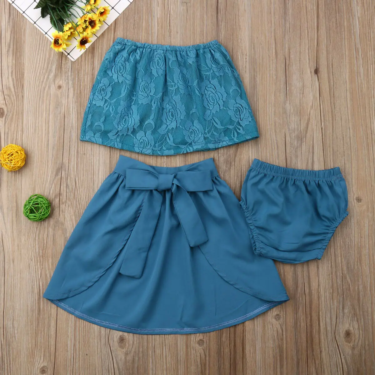 Комплекты модной одежды для маленьких девочек кружевной топ без рукавов с