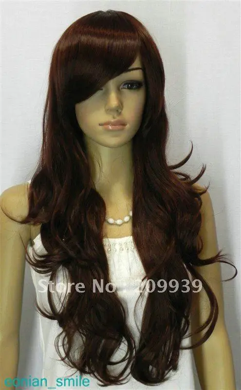 ZCD Темно-Коричневый Красный Длинные Волнистые Парик женщин 0032 свободный корабль |