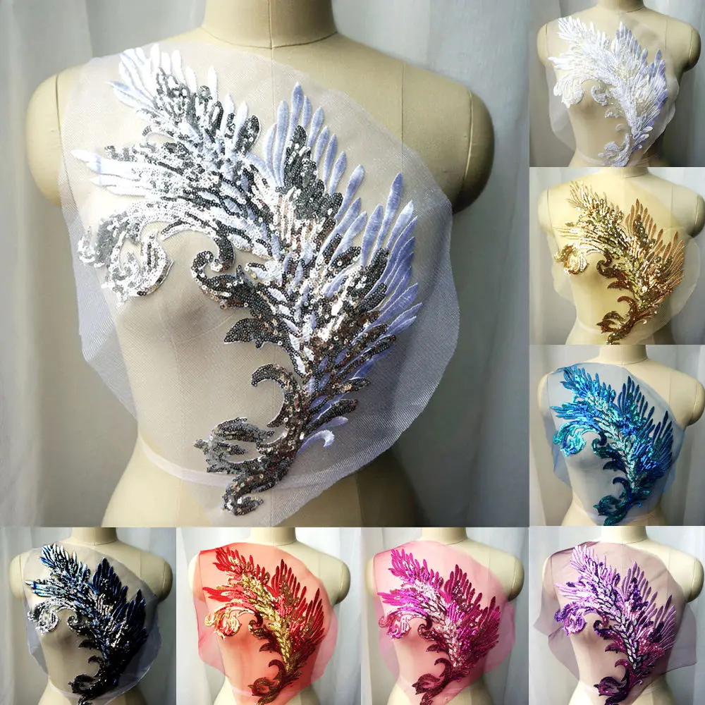 Аппликации в виде перьев с блестками серебристые золотистые белые Синие милая