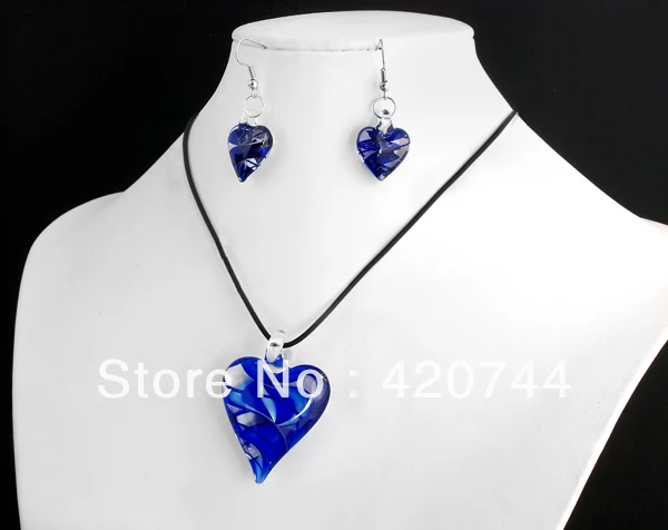 12 компл./лот сердца синего муранского стекла лампворк серьги подвески шикарные|12