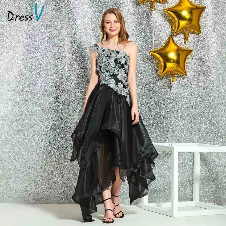 Dressv черные коктейльные Элегантные аппликации с одним плечом трапециевидной формы, длиной до колен, торжественное платье для свадебной вечеринки, коктейльное платье из фатина