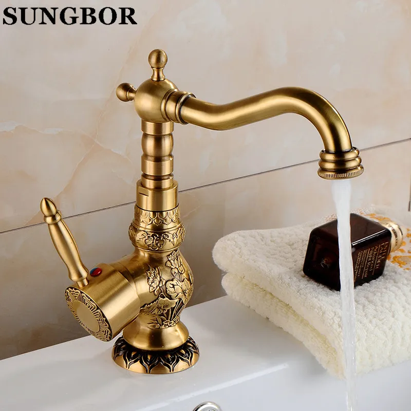 New Arrivel Deck Mounted Single Handle Bathroom Sink Mixer Faucet/ crane/ tap Antique Brass Hot and Cold Water CA-9904 | Обустройство