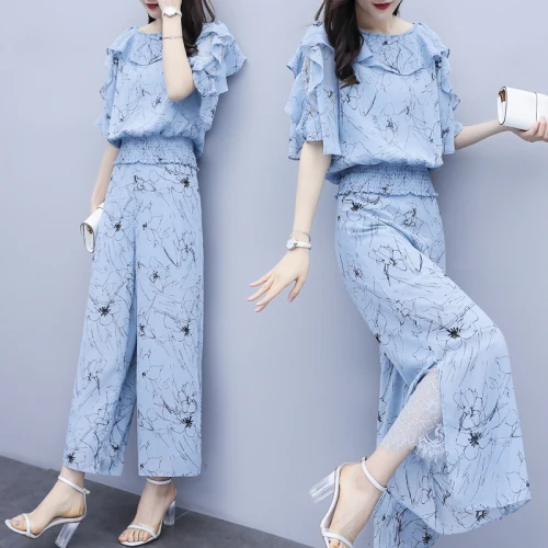 Женский комплект из 2 предметов шифоновые свободные брюки с широкими штанинами и