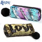 Блестящий чехол для карандашей с блестками для девочек, школьные принадлежности, Большой Вместительный чехол для карандашей с помпоном, школьные принадлежности, подарок, чехол для карандаша