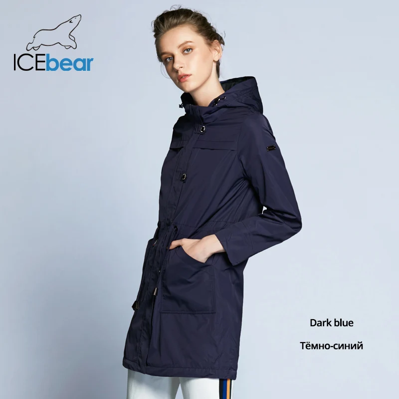 17403 dark blue ICEbear Новое поступление, Осенний плащ, однотонное женское модное тонкое пальто, Осенний Тренч с круглым вырезом, B17G123D - Цвет: 17403 dark blue
