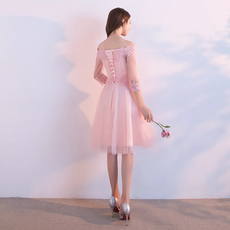 Prom Dresses Custom Made Sexy Boat Neck Tulle With Appliques Three Quarter A-line Dress Short 2017 New | Свадьбы и торжества