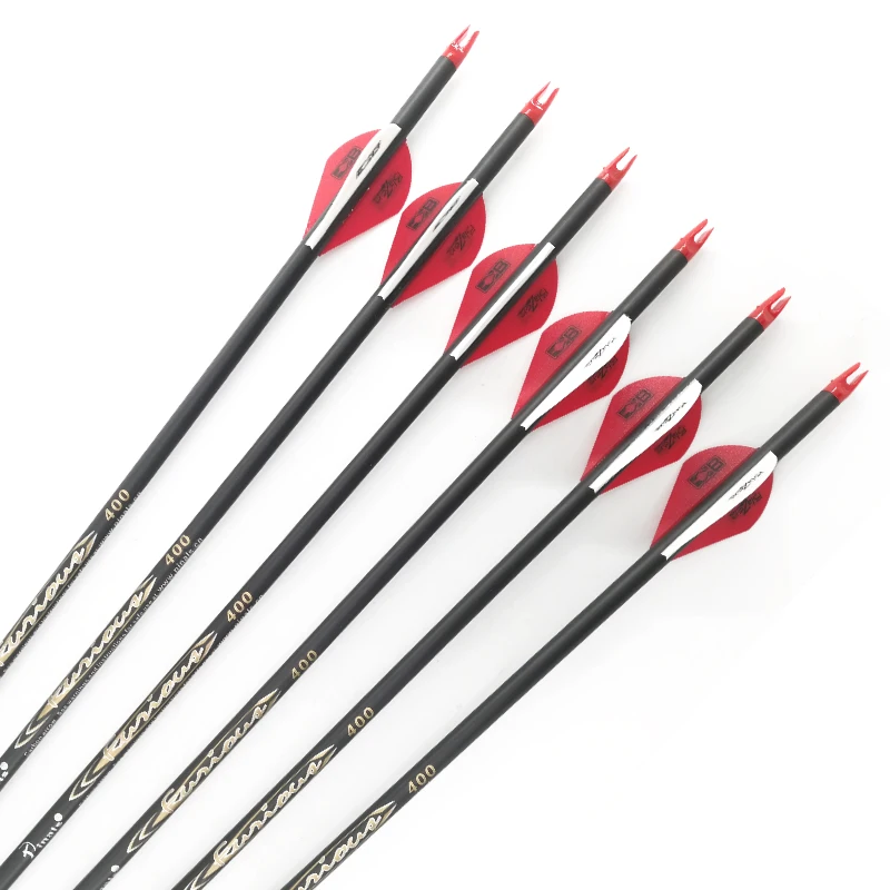 Стержень из углеродной стрелы Spine 300 340 400 500 600 ID6.2mm с лопастями и остриями для кампаундного и рекурвного лука, длинного лука для охоты, арбалета 12 штук.