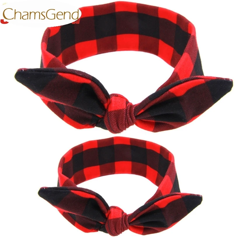 Женская и Детская повязка на голову в клетку с заячьими ушками для девочек