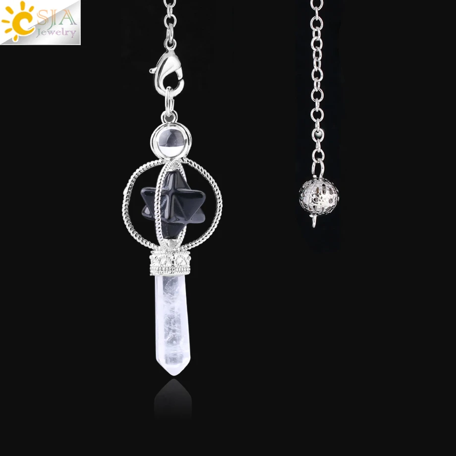 Black Onyx CSJA Merkaba придающий маятник кварцевый и из натурального камня Кристалл Розовый Рейки Исцеление Маятник кулон Маятник для радиестезии F770 - Окраска металла: Black Onyx