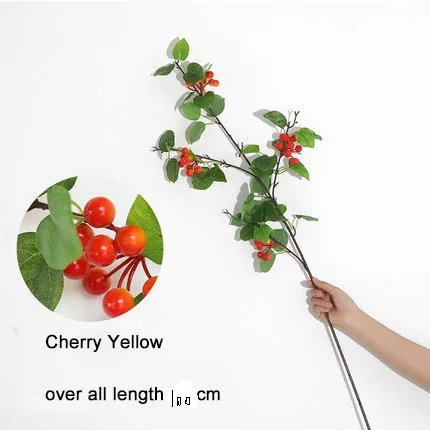 Cherry yellow Оливковое Холли, Вишня Чили, Милан, мятный кленовый лист Чили, искусственное пластиковое растение для свадьбы, украшение для йоги на весну - Цвет: Cherry yellow