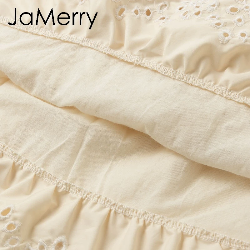 JaMerry Elegant embroidery lace blouse women Summer short sleeve ruffle hollow out tops Fashion ladies solid blouses and tops