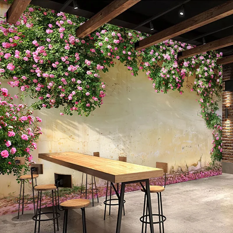 Custom Photo Wall Paper Painting 3D Pink Flower Vine Backdrop Murals Wallpaper For Living Room Kitchen Home Decoration | Обустройство