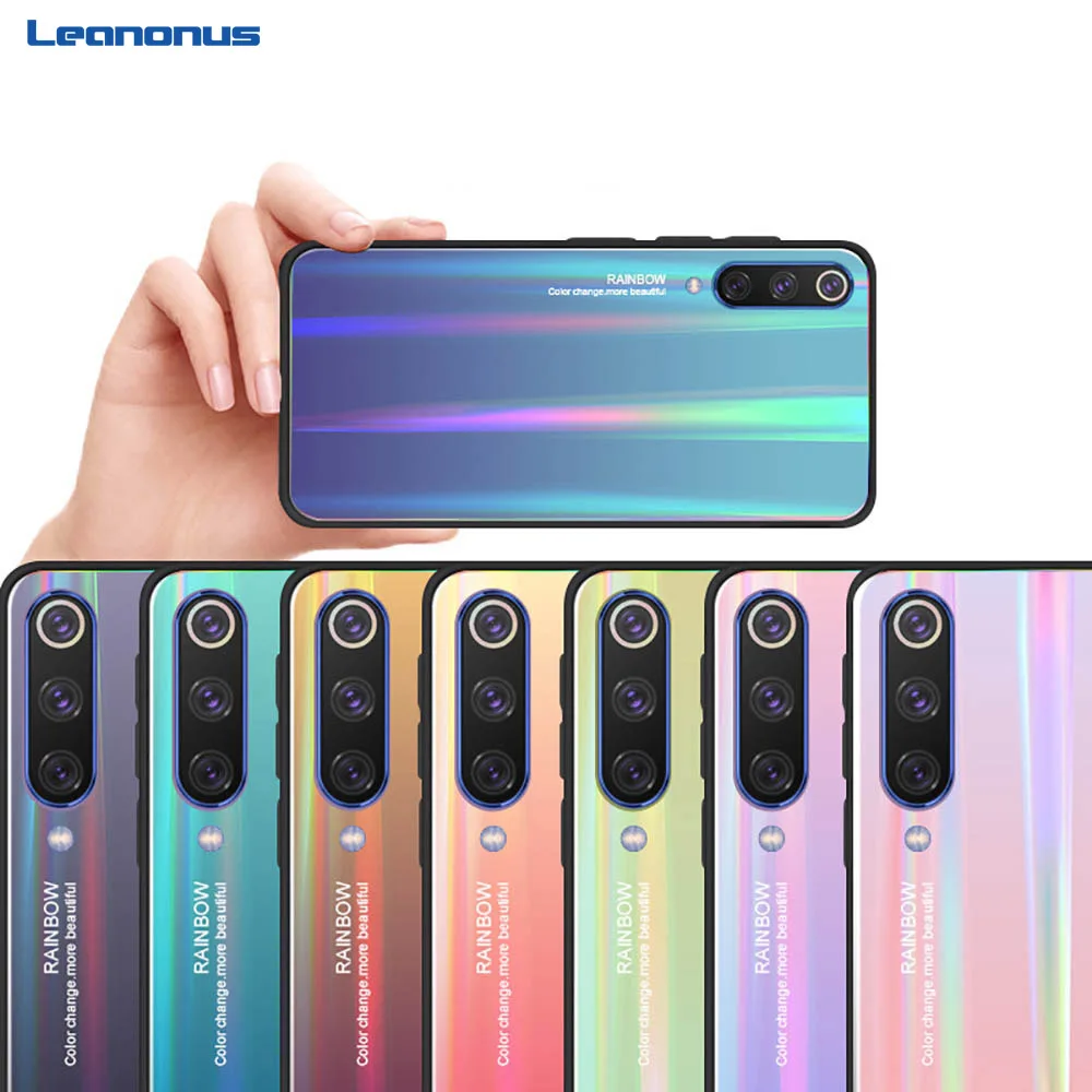 Laser Tempered Glass Case for Xiaomi Mi 8 9 Gradient Colorful Soft Silicone Anti-knock Cover For Redmi Note 7 | Мобильные телефоны