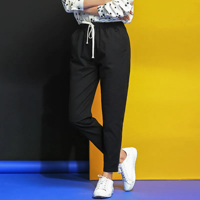 

2019 New Summmer Casual Pants Women Fashion Cotton Linen Pant Elastic Waist Harem Pencil Pockets Loose Big Plus Size Trousers
