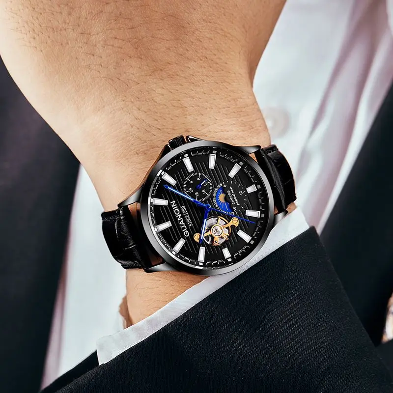 GUANQIN 2019 механические Автоматические часы с скелетом Tourbillon Мужские Роскошные