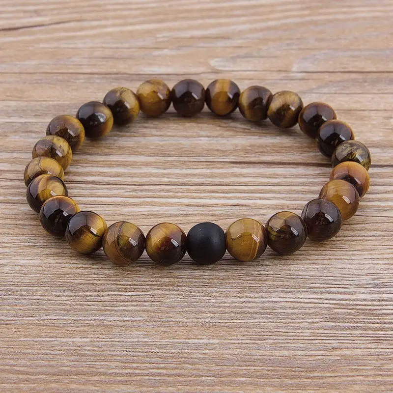 Tiger Eye Мраморная бусина тигровый глаз пары расстояние Бохо камень из натуральной лавы браслет из бисера Камень для свадьбы Рождественский подарок ювелирные изделия - Окраска металла: Tiger Eye