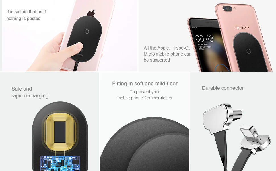 Baseus Qi Беспроводное зарядное устройство приемник Pad адаптер для iPhone samsung Xiaom usb type C Micro для Android type C Qi устройство с поддержкой