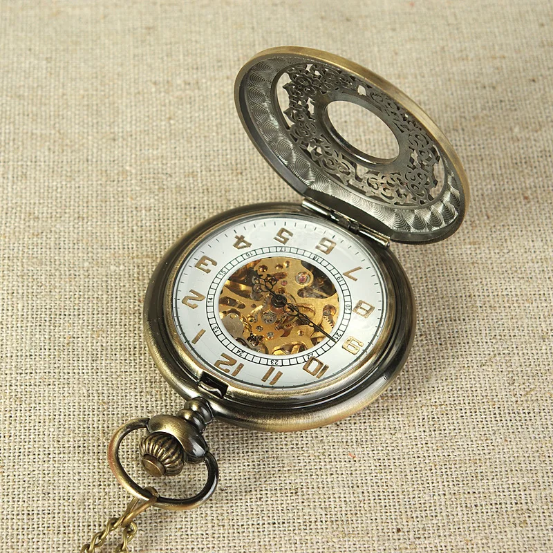 8937 Ретро полые механические карманные часы простые в ретро стиле открытые для