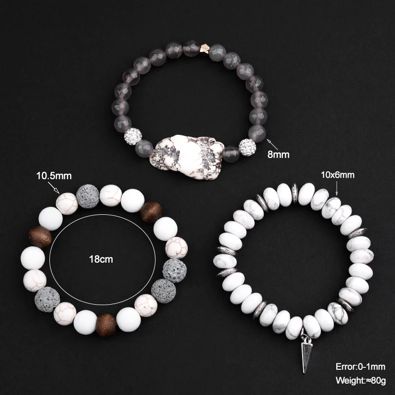 Браслеты BOJIU 3 шт./компл. из натурального камня для женщин Boho Howlite лава рок