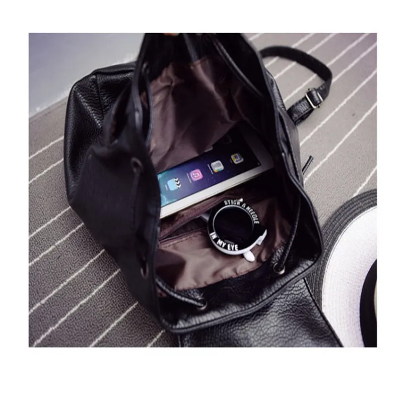 Черный школьный рюкзак Модный женский кожаный ранец на плечо сумки для