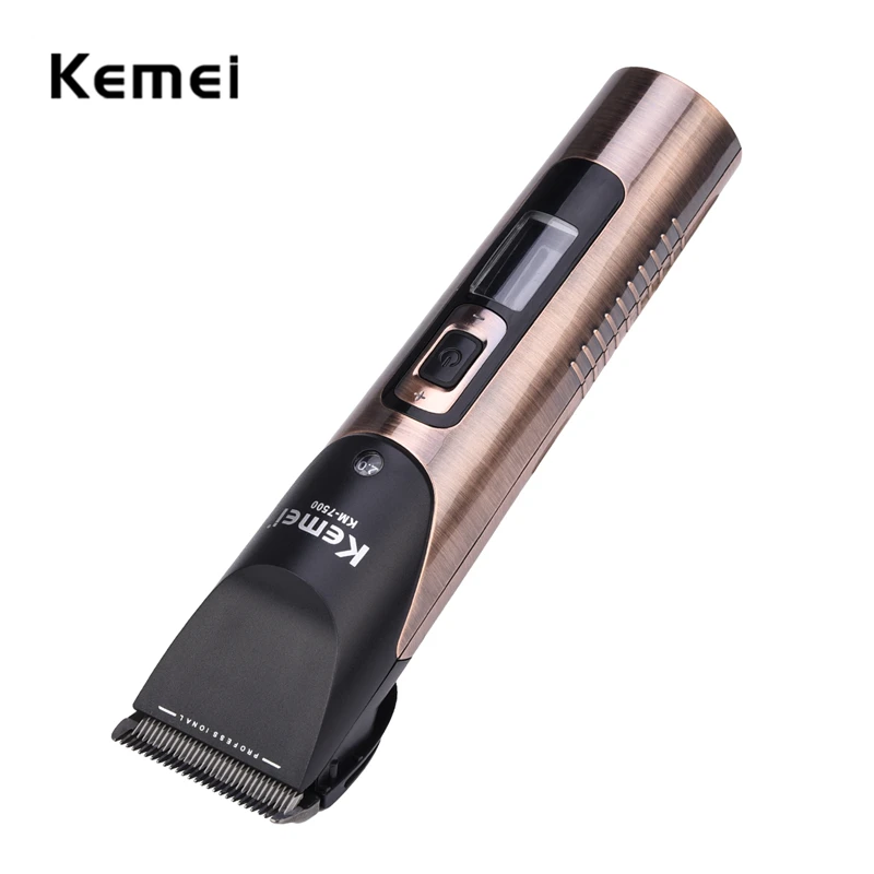 100~ 240 В Kemei перезаряжаемая Мужская электрическая машинка для стрижки триммер бритва триммер для бороды ЖК-дисплей машинка для стрижки волос лезвие из углеродистой стали