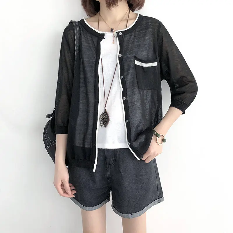 Простой льняной солнцезащитный кардиган Женская Повседневная летняя куртка
