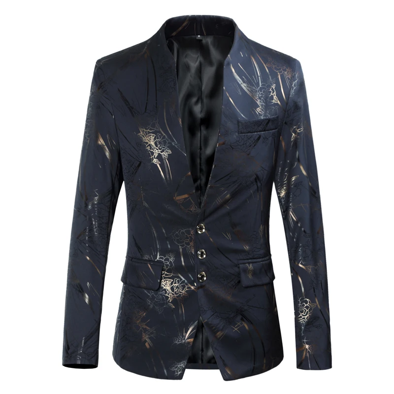 Новинка 2019 модный мужской повседневный Блейзер костюм с принтом куртка пальто