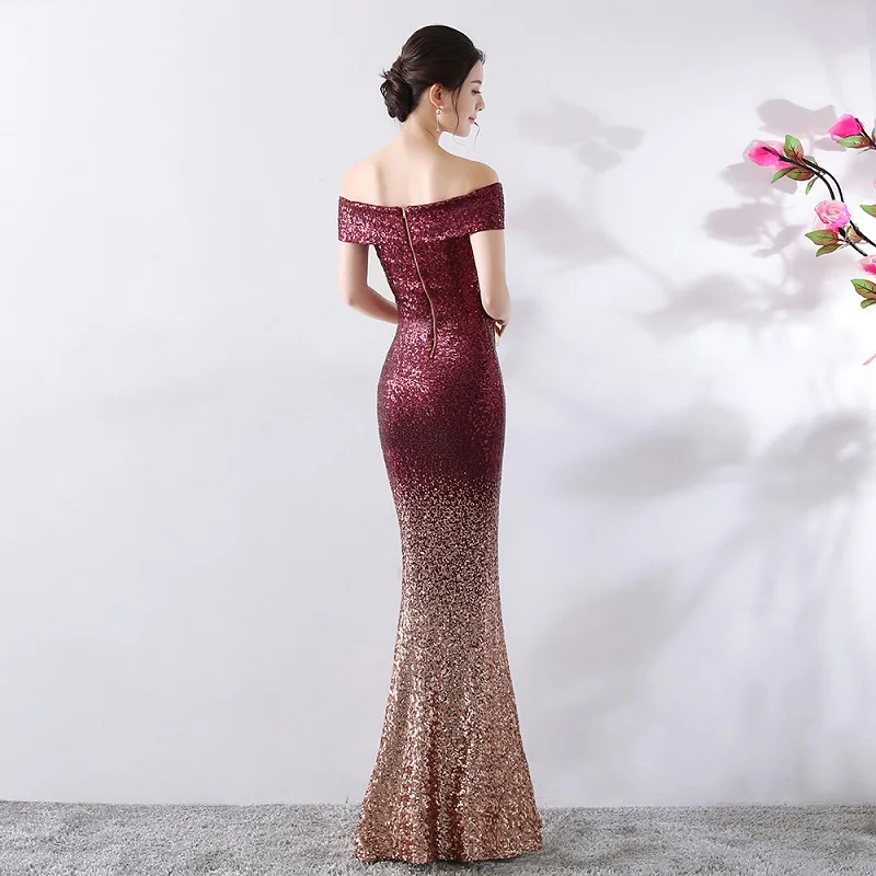 Элегантное красное и Золотое блестящее платье с вырезом лодочкой открытыми