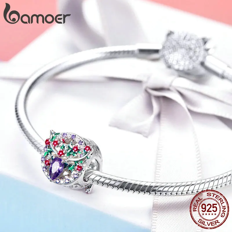 BAMOER, натуральная 925 пробы, серебристый циркониевый, Лаки, лось, олень, круглые подвески, бусины, подходят для женщин, браслеты, сделай сам, ювелирные изделия BSC033