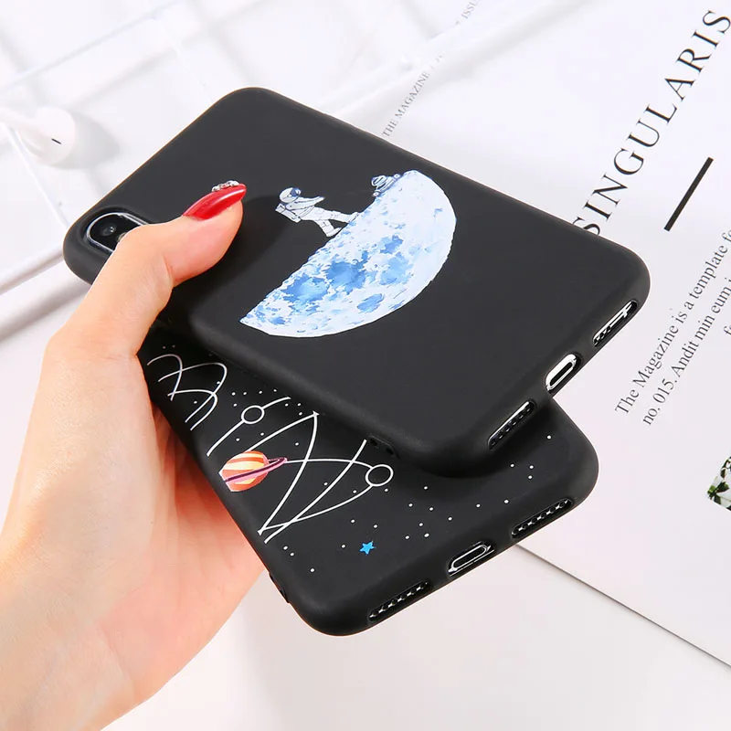 USLION Soft TPU Silicone Phone Case For iPhone X XS XR Xs Max Cartoon Planet Moon Cases Cover 5 5s SE 6 6s 7 8 Pus | Мобильные