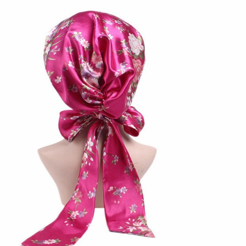 1pc Soft Silk Women Satin Night Sleep Cap Hair Bonnet Hat Head Cover Wide Elastic Band Shower 58cm | Дом и сад